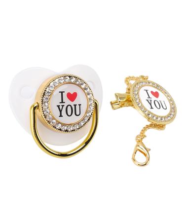 Silicone Baby Pacifier Bling Infant Dummy Pacifier with Chain Clip for Newborn White M