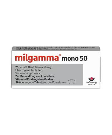 Milgamma Mono 50 excessive Benfotiamin tablets for the treatment of clinical vitamin B1 deficiency states 30 pieces 17 g (1 Pack)