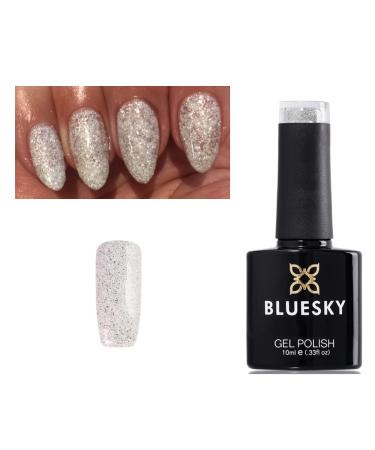 Bluesky SILVER GLITTER Nail Gel Polish CHOOSE YOUR MOST WANTED SILVER GLITTER NAIL GEL UV LED Soak Off 10ml (EDELWEISS WHITE AND SILVER GLITTER)