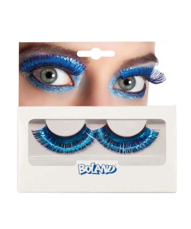 Boland - self -adhesive eyelashes metallic 1 pair artificial eyelashes simple application eye beat theme party carnival metallic blue