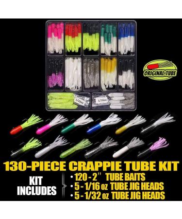 Crappie and Panfish Tube Bait Lure Kit - 130 Piece Set for Freshwater Fishing - Soft Plastic Worm Baits for Trout and Bluegill - Includes 120 Bodies and 10 Jigheads - Buy Online on GoSupps.com