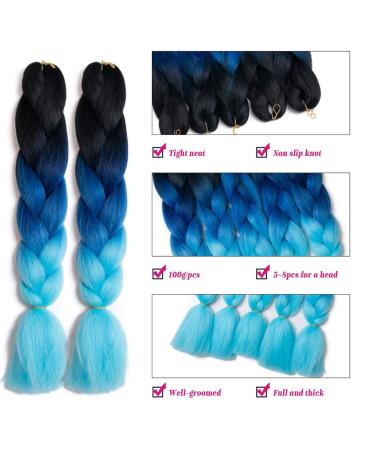 RN BEAUTY Synthetic Jumbo Braiding Hair 24 Inch - Ombre Jumbo Braids 3 Bundles Deal for Twist Crochet Weave Braid - Heat Resistant High Temp Fiber - Black/Blue/Azure - Buy Online on GoSupps.com