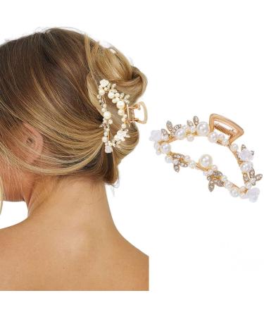 Brinie Pearl Hair Claw Gold Metal Hair Clip Claw Medium Hair Clamp Bead Hair Clip Hair Styling Clip Hair Accessory for Women and Girls - Buy Online on GoSupps.com