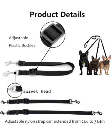ASOCEA 3 Dog Leash 3 in 1 Multiple Dog Leash Detachable 360 Swivel with Soft Padded Handle for Walking and Traning Two or Three Dog Leash(Black) - Buy Online on GoSupps.com