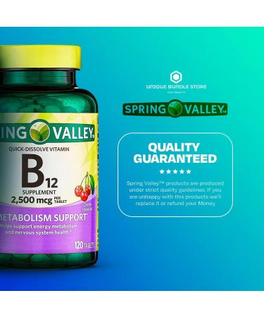 Spring Valley Vitamin B12 2500 MCG Quick-Dissolve Cherry Tablets - 120 Count with Pill Organizer - Buy Online on GoSupps.com