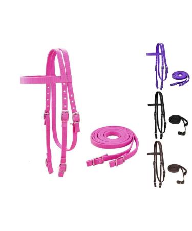 Tahoe Tack Plain Double Layer Nylon Headstall with Reins, Multiple Colors & Sizes Available Pink Full