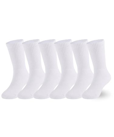 EPEIUS Kids Boys/Girls' Cushioned Crew Socks Thick Cotton Athletic Socks 6 Pack 4-14 Years 10-14 Years White 6 Pack