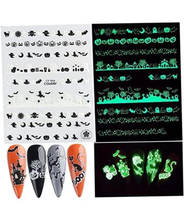 Halloween Nail Art Stickers Glow in The Dark Nail Decals 3D Self-Adhesive Fluorescent Nail Stickers Skull Spider Witch Ghost Pumpkin Bat Snake Nail Design for Women and Girls DIY Acrylic Nail - Buy Online on GoSupps.com