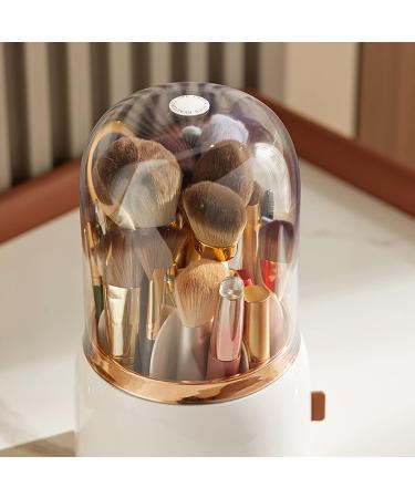 DEEIF 360 Rotating Makeup Brush Holder Organizer with Lid - Dustproof Vanity Organizer in Pearl White - Buy Online on GoSupps.com