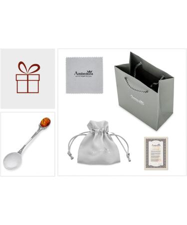 AMBEDORA Small Spoon | Sterling Silver Oxidised Spoon with Amber | Ideal Christening or Birthday Gift for Boys and Girls - Buy Online on GoSupps.com