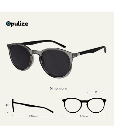 Opulize Met Sunderer Glasses - Slim Round Frame Scratch-Resistant Tinted Lens UV400 Protection +2.00 Diopter - Men's Reading Glasses (1-Pack) - Gray Front & Black Arms - Buy Online on GoSupps.com