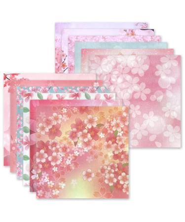 Origami 6x6 Paper Kit 50 Sheets 12 Vivid Colors Double Sided Printed Traditional Patterns Square for Arts Crafts Projects, Japanese Sakura Chiyo peach blossom