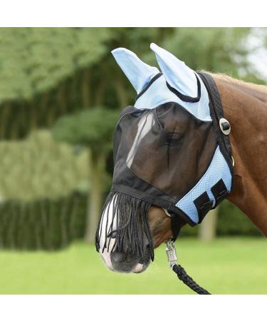 BUSSE Fly Mask Fly Cover FRINGES light blue/black pony