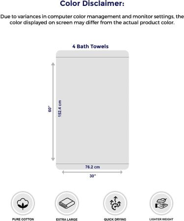 Large 100% Cotton Bath Towels 30x60 Inches - 4 Pack Black Towel Set - Buy Online on GoSupps.com