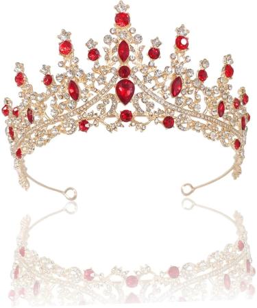 Ipetboom Diamond Crown Rhinestone The Crown Tiara for Women Bridal Hair Clip Bridal Crown Women Crown Shiny Birthday Prom Crowns Girl Hair Clips Hair Bands Crystal Wedding Bride Zinc Alloy 17X17X7.5CM Golden Red - Buy Online on GoSupps.com