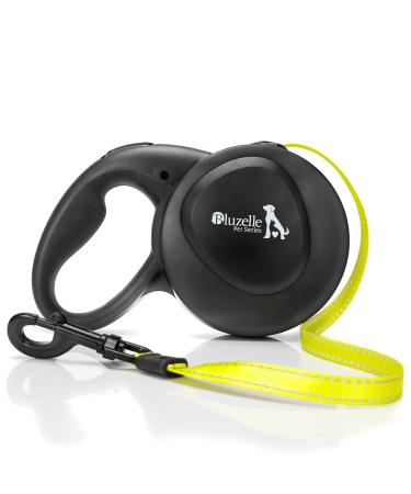bluzelle 8m long dog leash for dogs up to 50kg flexible retractable leash neon yellow bright reflector belt with 360 metal snap hook ergonomic black rubberized handle & retraction brake black - Buy Online on GoSupps.com