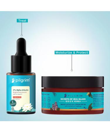 Pilgrim Korean White Lotus Day Cream SPF 50 & 2% Alpha Arbutin Serum - Buy Online on GoSupps.com