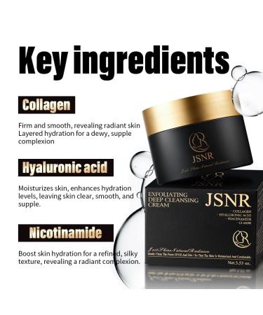JSNR Exfoliating Deep Cleansing Cream Gentle Face Cleanser for Pores & Blackheads Collagen + Hyaluronic Acid Formula Brightens & Smooths Skin exfoliation skincare 100ml - Buy Online on GoSupps.com