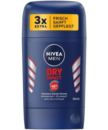 NIVEA MEN Dry Impact Deodorant Stick 50 ml antiperspirant for a dry feeling on the skin with 48h sweat protection formula and 2 antibacterial agents