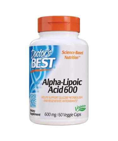 Doctor's Best Alpha-Lipoic Acid, Non-GMO, Gluten Free, Vegan, Soy Free, Promotes Healthy Blood Sugar, 600 mg, 60 Veggie Caps 60 Count (Pack of 1)