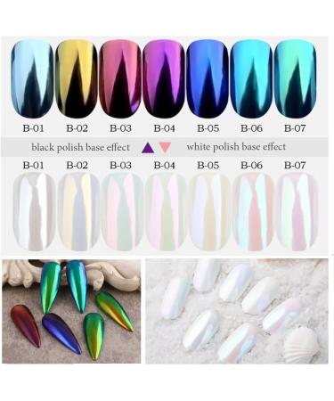7 Colors White Pearl Chrome Nail Powder - BISHENGYF Aurora Metallic Nail Chrome Powder Holographic Mirror Effect Chrome Powder Iridescent Shell Powder Glitter Nail Pigment Powder D-Aurora - Buy Online on GoSupps.com