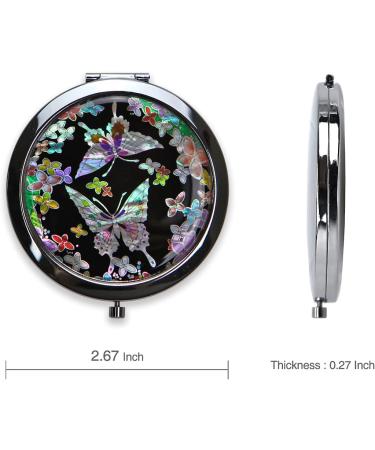 Mother of Pearl Compact Mirror with Magnification | Dual-Sided Travel Makeup Mirror with Floral Design | Traditional Korean Painting | Portable Handheld Mirror - Buy Online on GoSupps.com