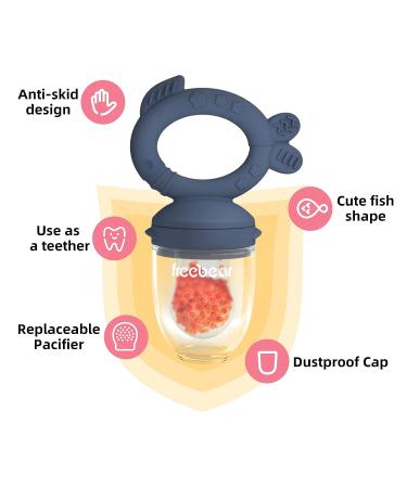 Freebear Baby Fruit Feeder Pacifier & Teething Toy Set | Silicone Spoon for First Stage Feeding | Infants Teether | Dark Blue - Buy Online on GoSupps.com