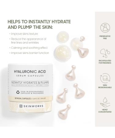 SKINWORKS Hyaluronic Acid Serum for Face - Anti Aging, Hydrating Glow Moisturizer - 30 Capsules, 0.61 Fl Oz (BIODEGRADABLE) - Buy Online on GoSupps.com