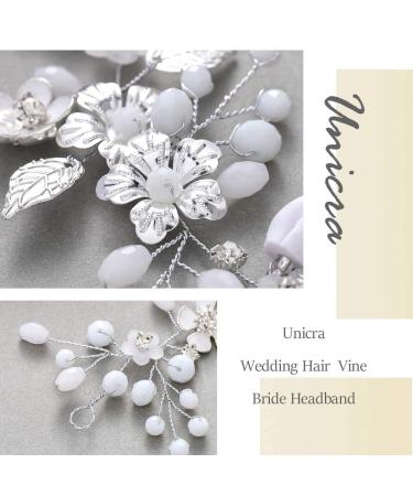 Unicra Silver Wedding Hair Vine - Rhinestone Flower Headpiece with Pearls | Bridal Hair Jewelry for Bridesmaid & Women - Buy Online on GoSupps.com