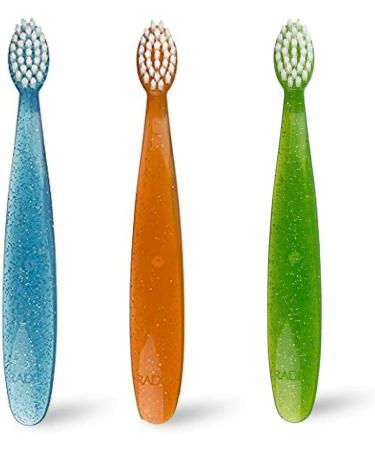 Soft Bristle Toddler Toothbrush Set - Pack of 3 Kids Toothbrushes for Ages 18 Months+ Blue Green & Orange - Buy Online on GoSupps.com