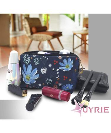 UYRIE Waterproof Cosmetic Bag - Travel Makeup Bags for Toiletries | Blue & Pink Flower Designs - Buy Online on GoSupps.com