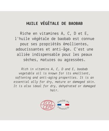MY COSMETIK Baobab vegetable oil Organic cosmetics 100 pure and natural Made in France Antiaging care 10 ml - Buy Online on GoSupps.com