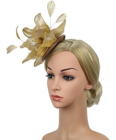 FRCOLOR Fascinator Feather Headband / Clip Party Wedding Royal Ascot Races Hair Accessories Headdress (Golden) - Buy Online on GoSupps.com