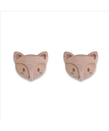 Coffelli furniture knobs for children's rooms. (2 foxes) Wooden animal knobs for dressers or as a children's wardrobe made of beech wood 2 foxes