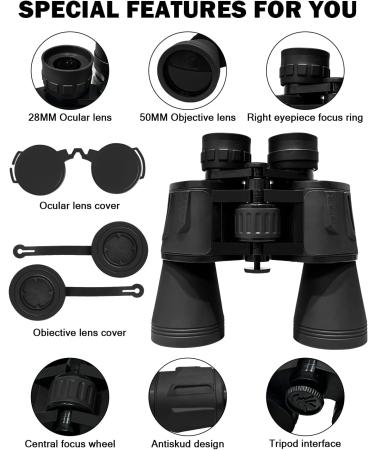GOANDO 20x50 Binoculars for Adults and Kids High Power Compact Binoculars Large Waterproof Binoculars with Low Light Night Vision for Hunting Bird Watching Travel Sightseeing Outdoor Sports  Black - Buy Online on GoSupps.com