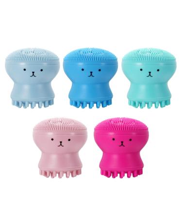 Vtrem 5 Pack Facial Cleansing Brush Silicone Handheld Face Brush Massager Cute Small Octopus Shape Face Scrubber for Deep Exfoliating Massage Cleansing Soft Brush
