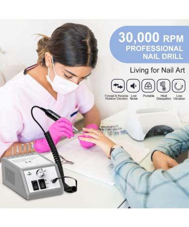 Professional Electric Nail Drill 30000 RPM Efile Set with Bits and Sanding Bands (Grey) - Buy Online on GoSupps.com