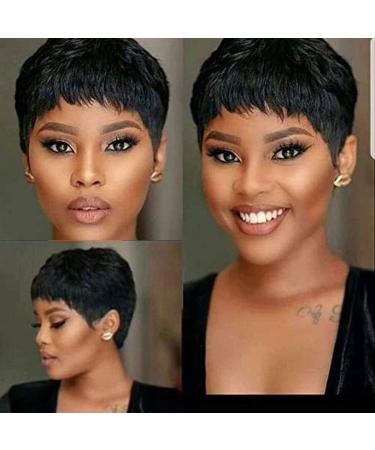 Fereowth Short Human Hair Wigs for Women Pixie Cut Wigs Short Straight Boy Cut Ladies Wigs Natural Black 1B Color