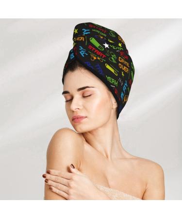 Hair Towel Wrap - Quick Drying Hair Turban with Button | Pixel Game Style | Best for Fast & Efficient Hair Drying - Buy Online on GoSupps.com