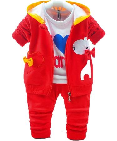 Yao Baby Girls 3 Piece Sets - T Shirt, Vest, and Pants - Bright Red (1-2 Years) - Buy Online on GoSupps.com