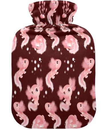 Watercolor Pink Axolotl Hot Water Bottle - 1L Plush Cover for Kids & Adults - Perfect Winter Warmer - Buy Online on GoSupps.com