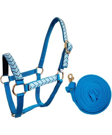 Tahoe Tack Patterned Nylon Mini Horse Halter with Padded Noseband - Blue Chevron + 7ft Soft Grip Lead Rope | For Mini Horses (Over 34) - Buy Online on GoSupps.com