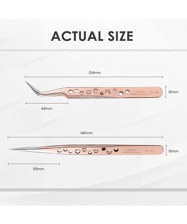 LANKIZ Stainless Steel Eyelash Extension Tweezers Set - Straight and Curved Volume Lash Tweezers for Professional Application - Rose Gold, 9 Holes - 2 Piece Set - Buy Online on GoSupps.com