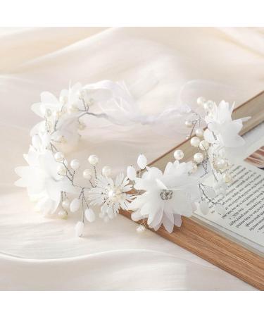 IYOU Flower Girl Headpiece Floral White Headbands Pearl Wedding Hair Vines Bridal Communion Hair Accessories for Girls - Buy Online on GoSupps.com