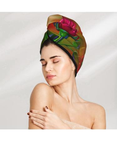 Hair Towel Wrap - Quick Drying Towel Turban with Button | Rose Psychedelic Design - Buy Online on GoSupps.com