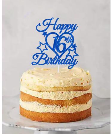 bng-bng 16th Birthday Cake Topper Boys Blue Glittery Happy 16th Birthday Cake Cupcake Toppers For Boy 16 Sixteen Years Old Birthday Party Supplies Decorations - Buy Online on GoSupps.com