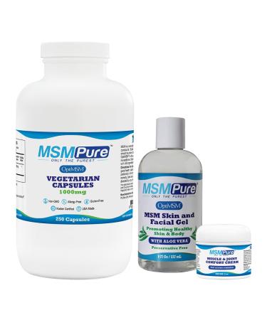 KALA HEALTH MSMPure Starter Bundle with MSM Capsules 250 Count MSM Muscle & Joint Cream 2oz and MSM Gel with Organic Aloe 8oz