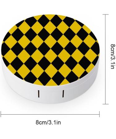 Buy Cute Yellow & Black Diamond Pattern Contact Lens Case - Portable Round Box with Mirror for Travel & Daily Use - Buy Online on GoSupps.com