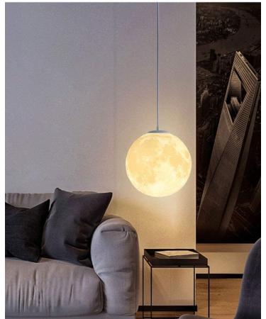 Kruihan 3D Printed Moon Pendant Lamp | Adjustable Ceiling Light for Kids' Rooms Restaurants & Living Spaces - 25cm Diameter - Buy Online on GoSupps.com