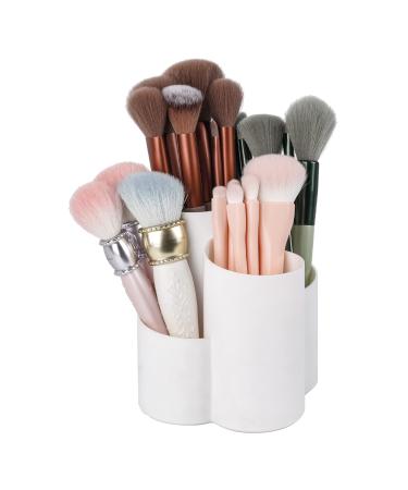 Yesesion Plastic Makeup Brush Holder for Desk, Round Cosmetics Brushes Organizer with 4 Compartment, Storage Cup for Lipsticks, Hair Accessories, Beauty Tool in Vanity, Bathroom, Dresser ( White ) White-4 Compartment